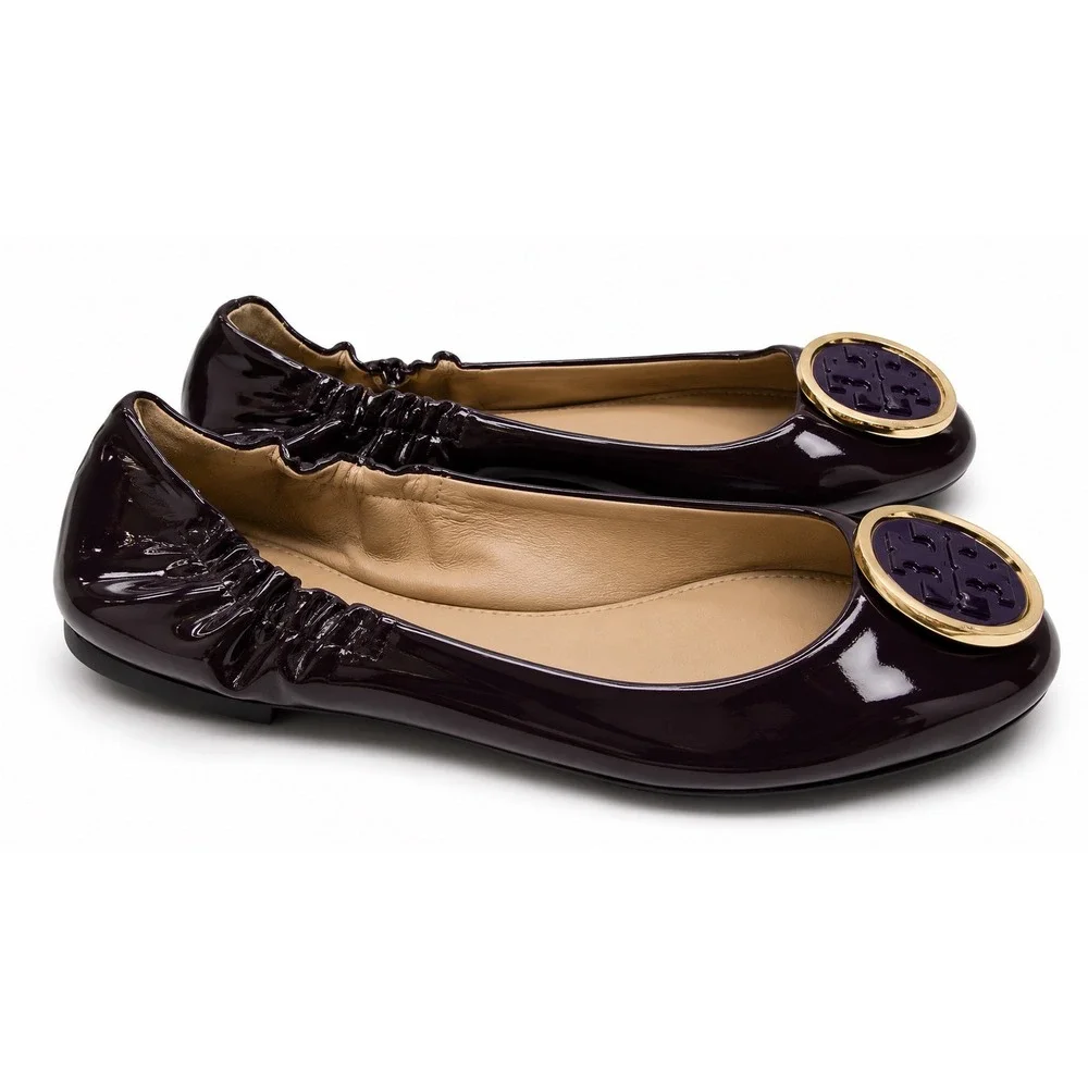 Tory Burch Reva Ballet Flats Women 7 Purple Excellent Patent Leather Logo